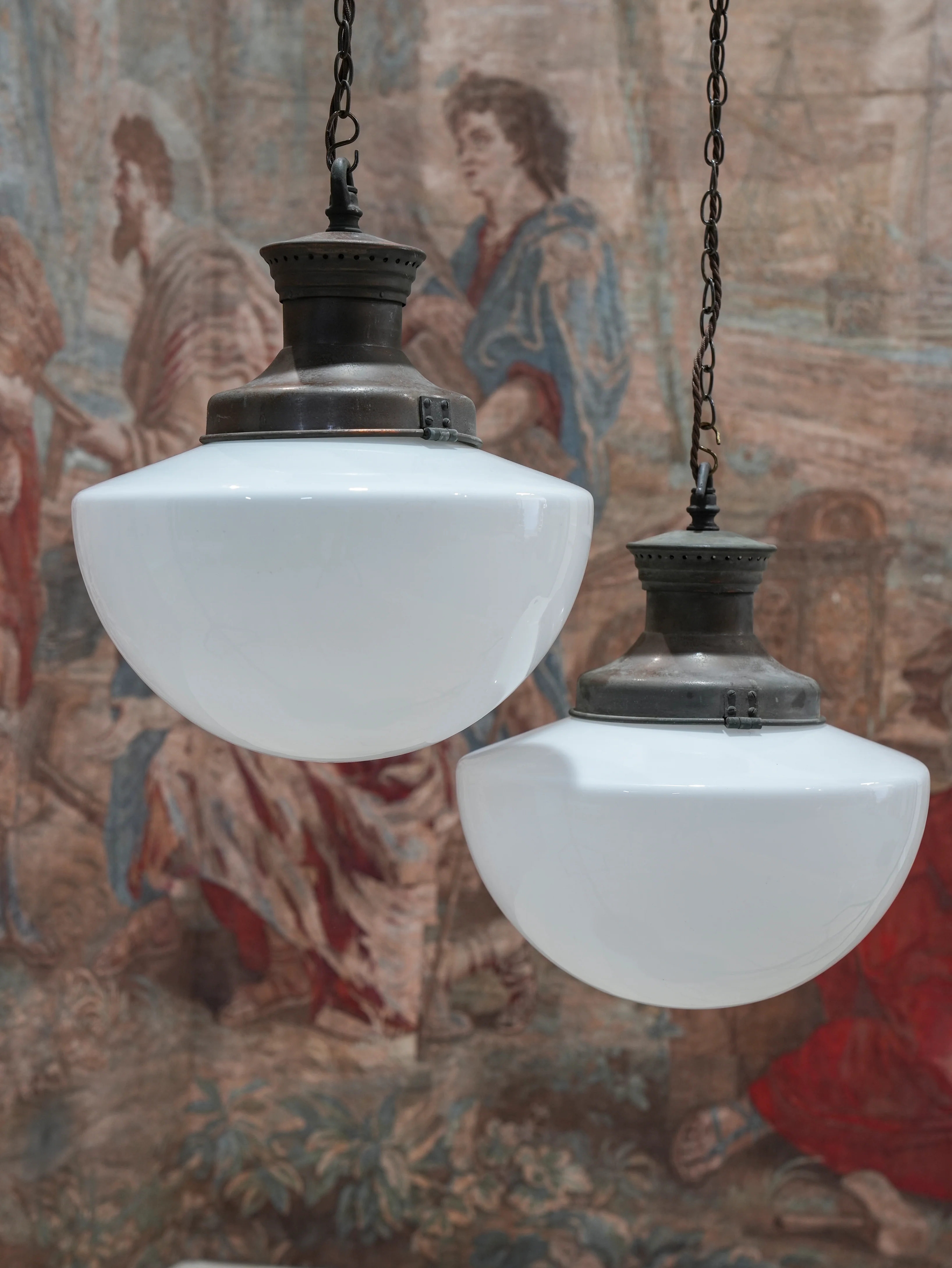 A Pair of Large Opaline Glass Pendant Lights - Image 8