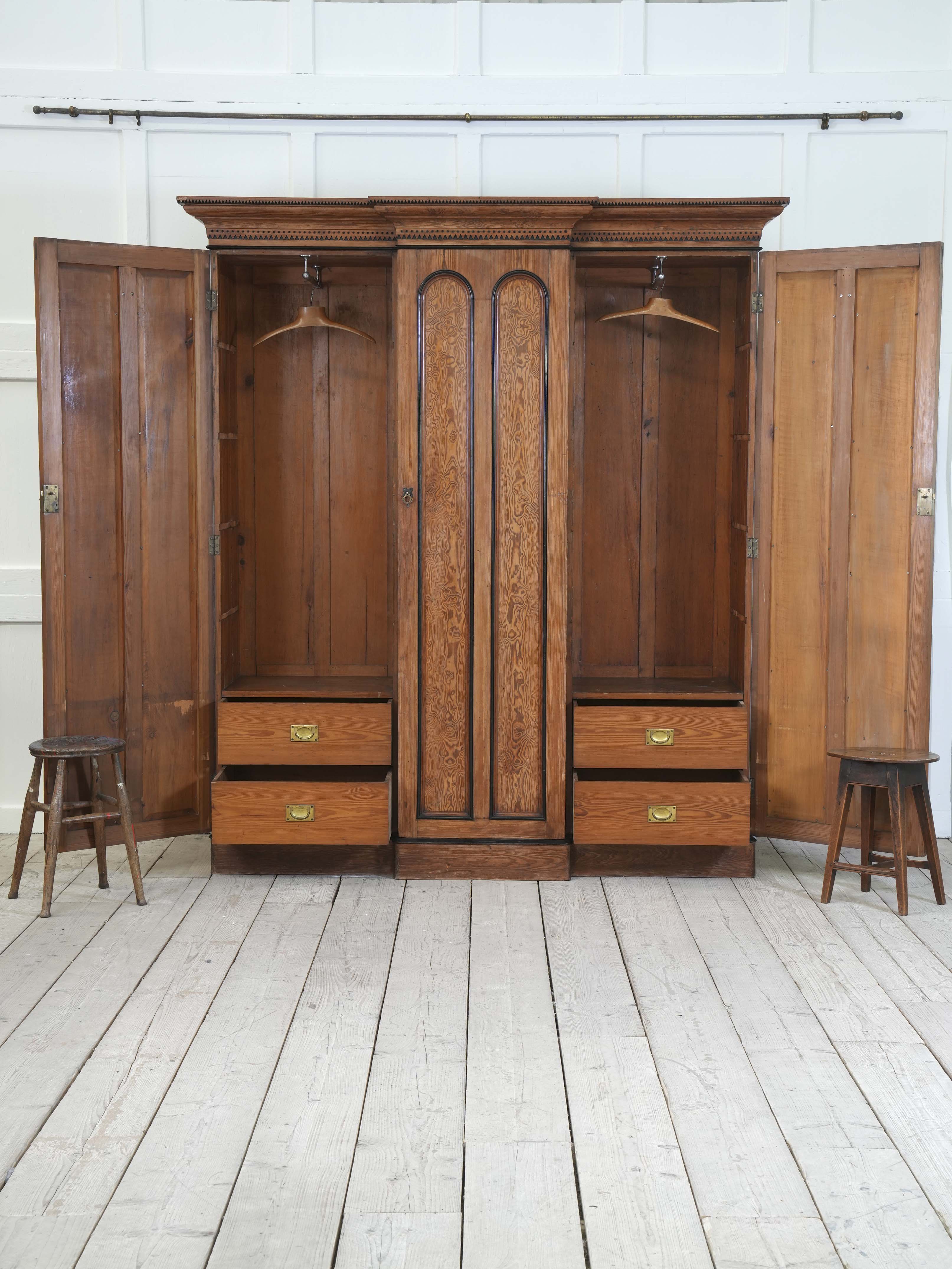 A 19th Century Baltic Pine Breakfront Wardrobe - Image 11